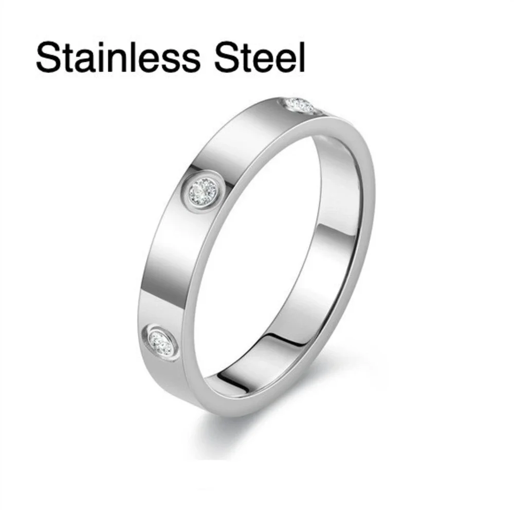 Stainless‎ Steel Band Ring with Zircon Accents Silver Tone Size 5